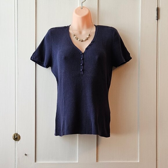 Reitman's Short Sleeve Sweater with Button Detail in Navy | Women's XL | EUC - Picture 1 of 10